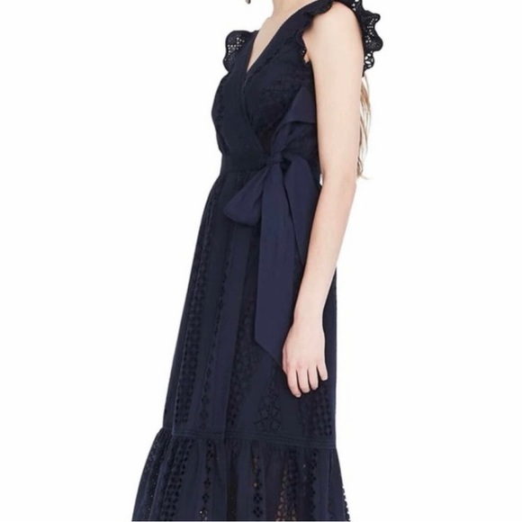 J. Crew Navy Eyelet Wrap Midi Dress - Picture 4 of 6